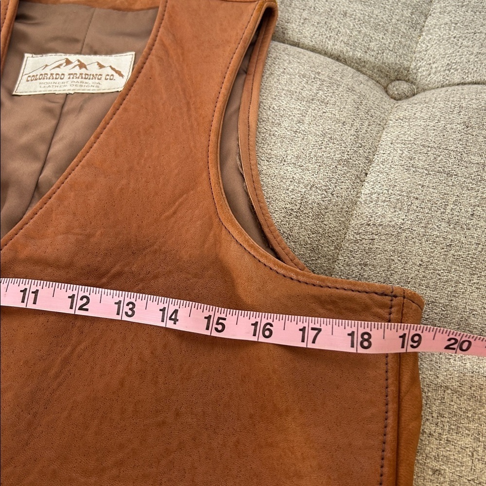 COLORADO TRADING CO WOMENS BROWN LEATHER WESTERN HIPPY DISTRESSED VEST SZ S - Picture 15 of 15